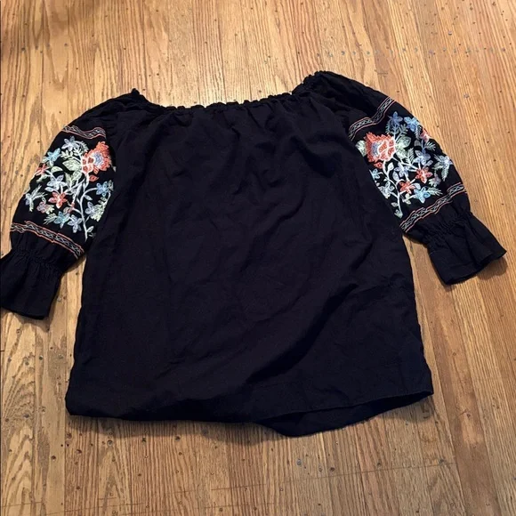 Free People Off Shoulder Black Embroidered Mini Dress Tunic M - Picture 6 of 9